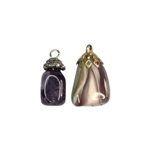 Vintage Polished Gemstone Pendants Amethyst Quartz & Banded Gemstone, [.75”x.5”]